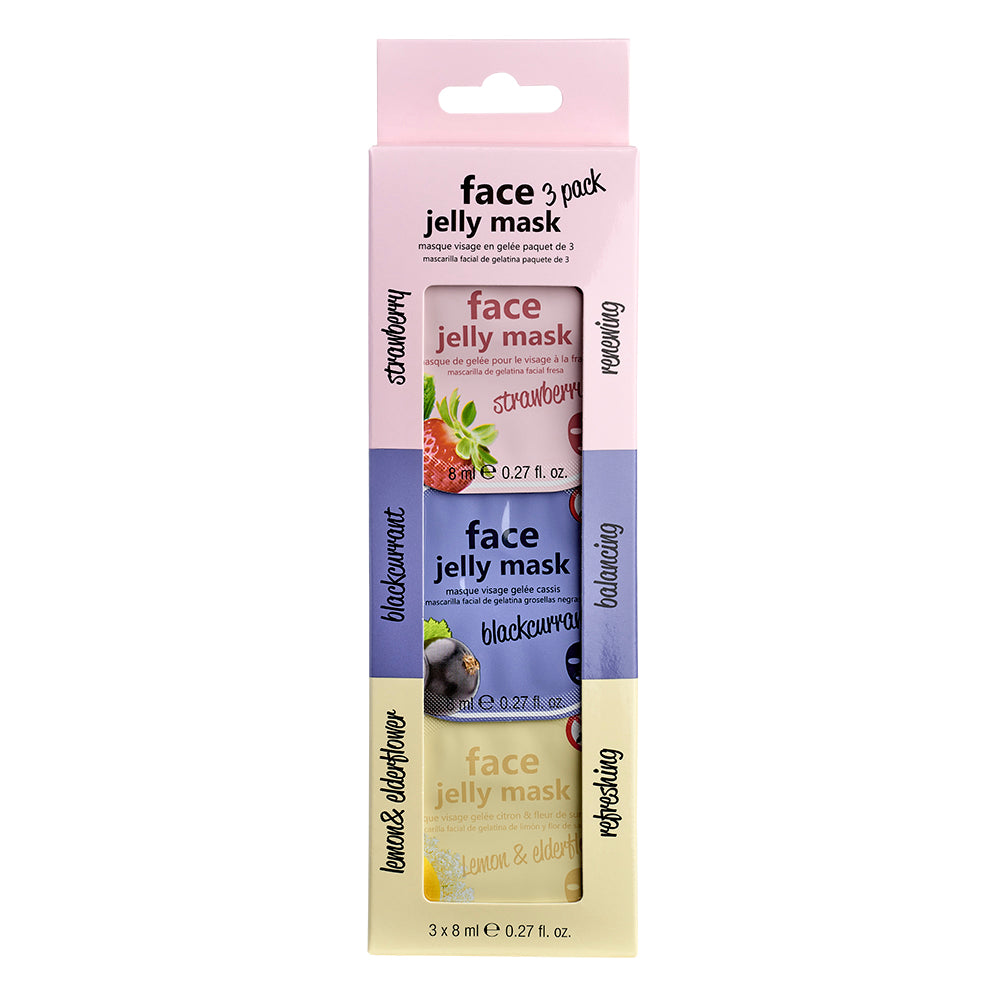 Face Jelly Mask - Strawberry / Blackcurrant / Lemon & Elderflower - 3 pack