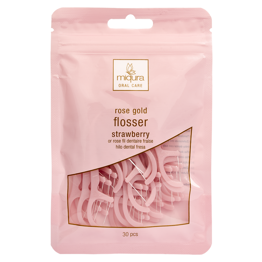 Miqura Rose Gold Flosser - Strawberry - 30 pc